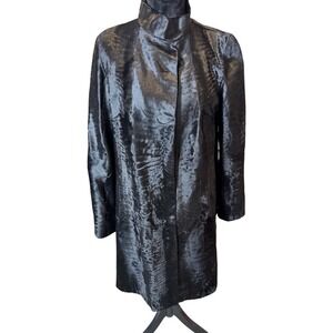 Giuliana Teso Neiman Marcus Black Broadtail Lamb Fur Moire Funnel Neck Coat